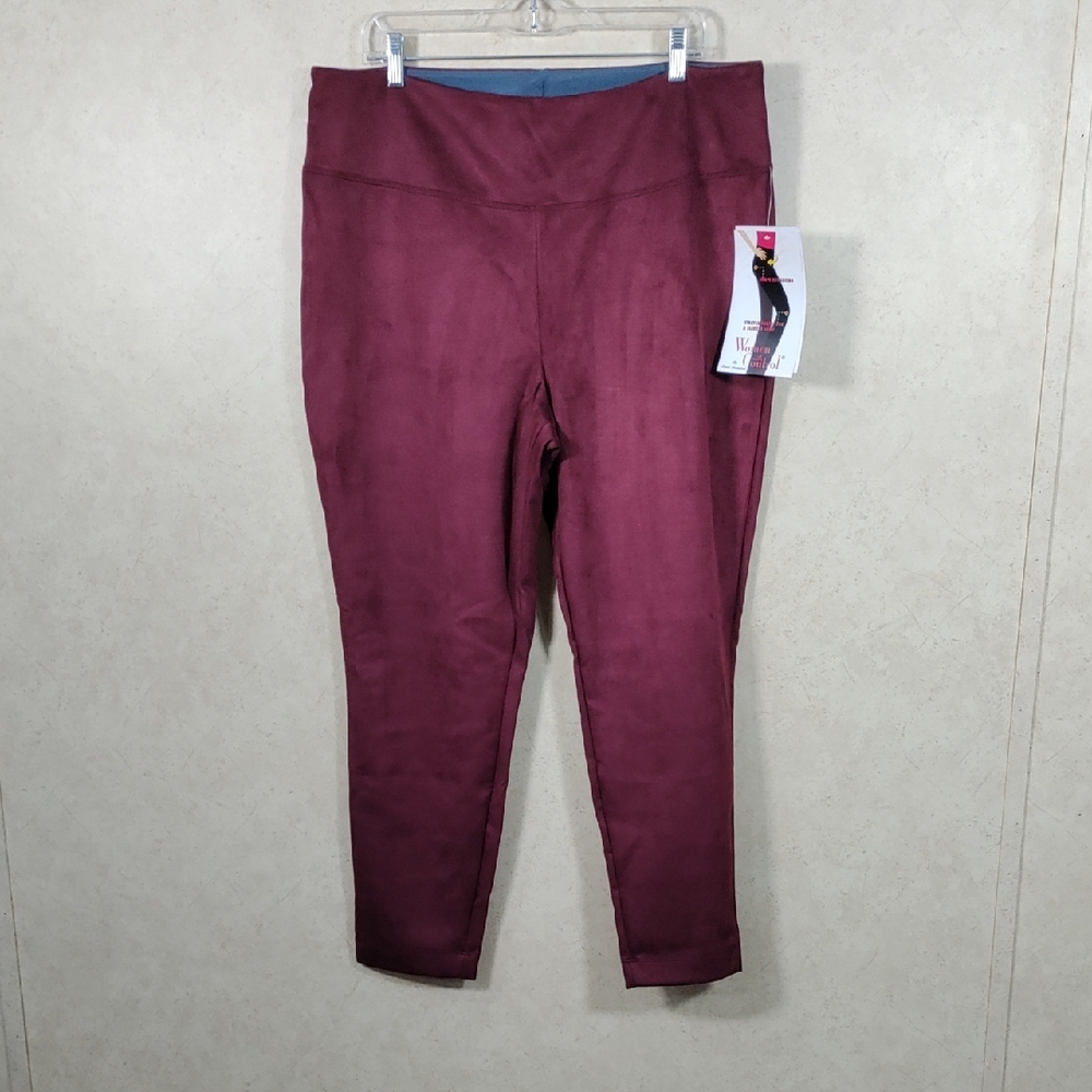 05088 Women with Control maroon faux suede leggings XL NWT